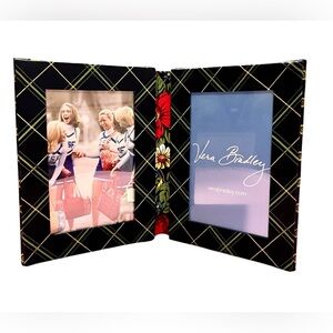 Vintage Vera Bradley Vibrant Black Plaid Floral Double Photo Frame